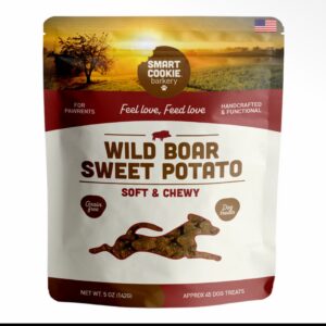 Smart Cookie All Natural Dog Treats - Wild Boar & Sweet Potato - Healthy Dog Treats for Allergies, Sensitive Stomachs - Soft Dog Treats, Chewy, Grain Free, Human-Grade, Made in The USA
